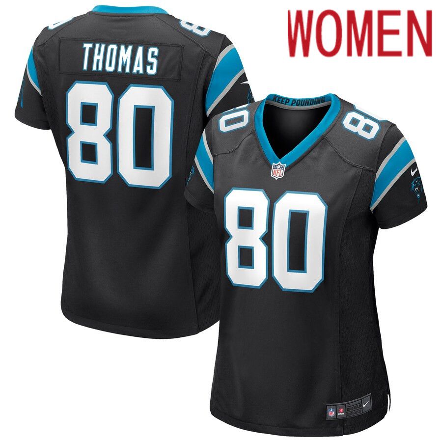 Women Carolina Panthers #80 Ian Thomas Nike Black Game NFL Jersey->women nfl jersey->Women Jersey